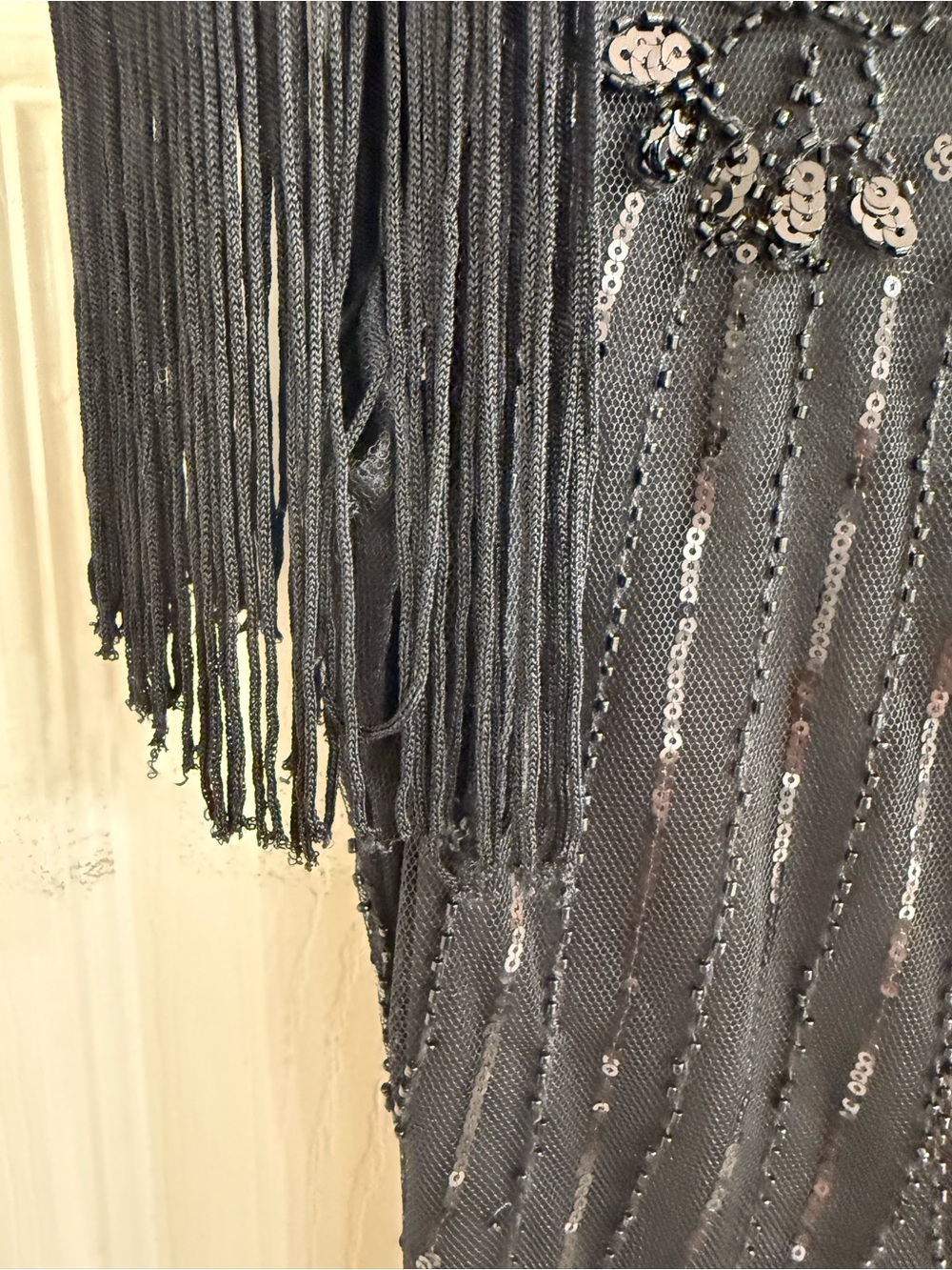 Unique Vintage Nadine Black Beaded Fringe Flapper Dress L 10/12 - Picture 4 of 7
